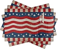 Vista 1 de Independence Day - Juego de 4 manteles individuales para mesa de comedor, juego de 4 manteles individuales de algodón y lino con bolsillo, mesa
