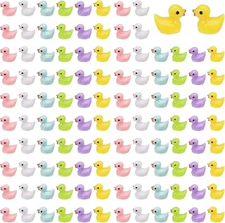 FRIUSATE 100 PCS Mini Resin Duck Miniature Duck Figures Micro Landscape Aquarium Dollhouse Ornament Potted Plants Decoration DIY Charms for Birthday Party Accessories, Tiny Duck(Multicolor)