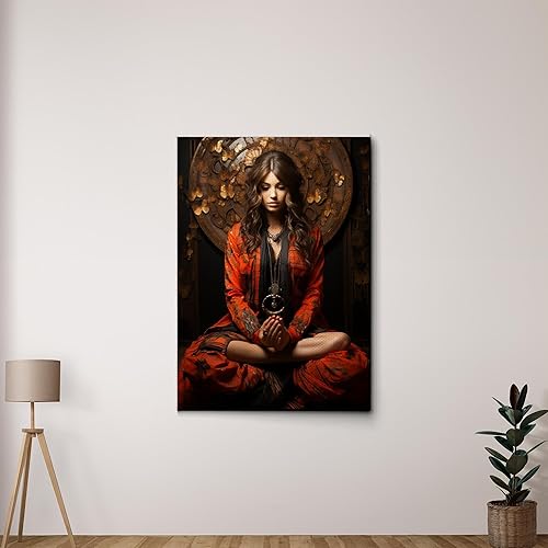 Yoga Wall Art, Canvas Prints Yoga Meditation Studio Room Decorations Tie Dye Hippie Psychedelic Poster with Frame Meditating Peace Wall Art Hanging