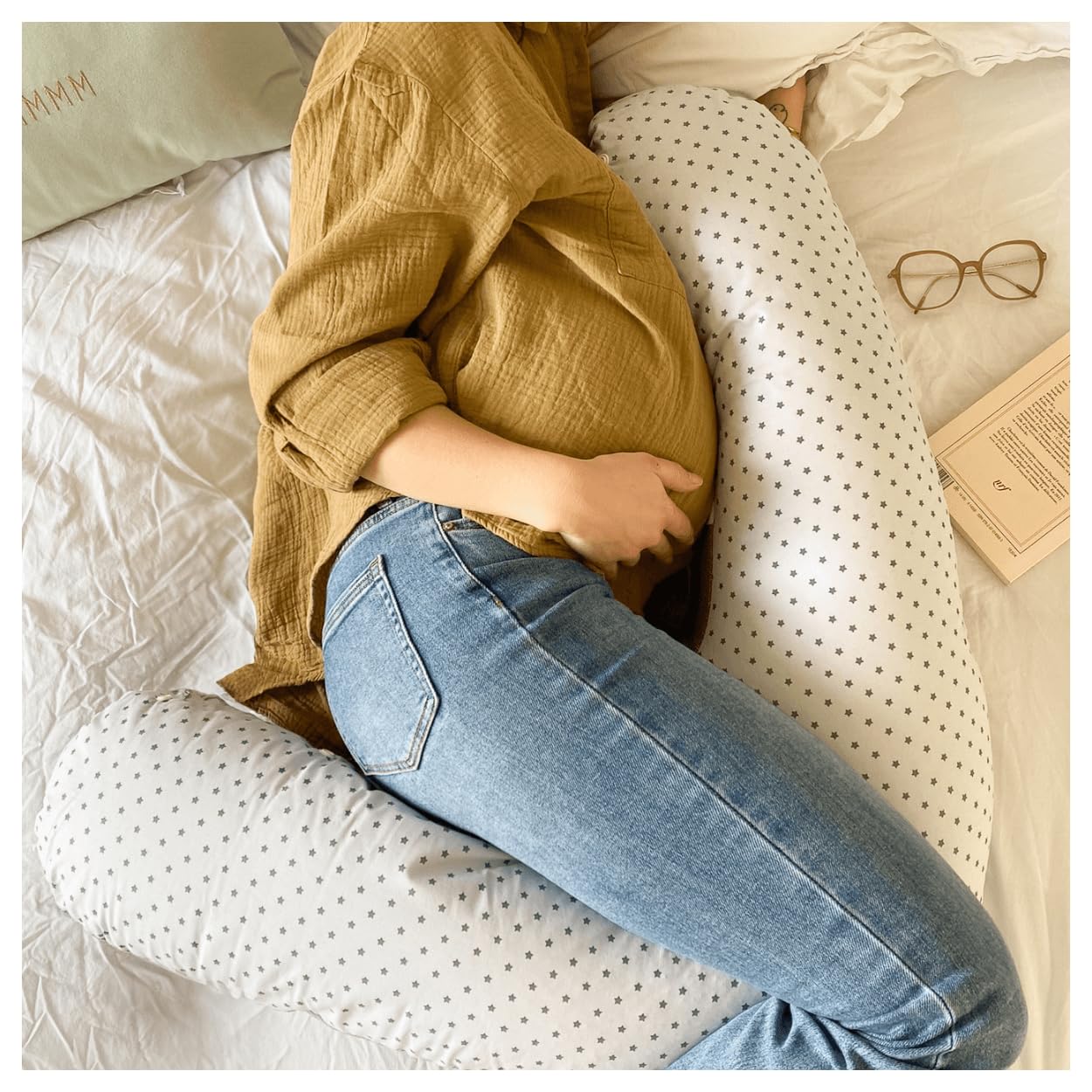 Coussin de maternité et d'allaitement éponge gris/étoiles