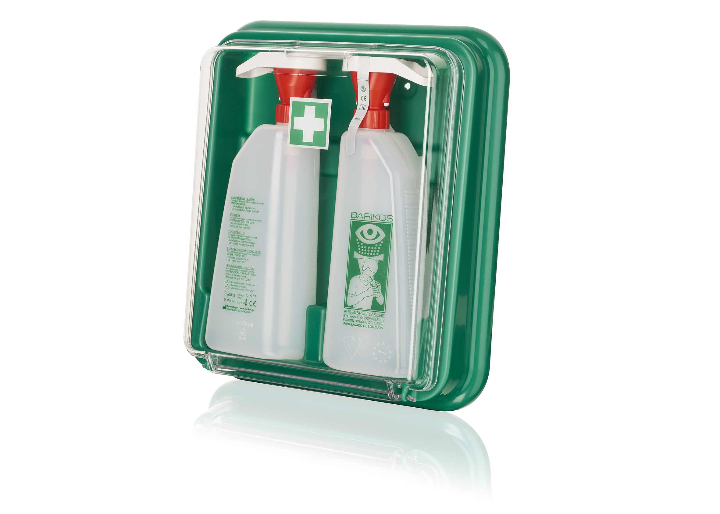 Augenspülflaschen-Set: 2 Augenspülflasche à 620 ml inkl. Wandbehälter, Erste Hilfe Augendusche
