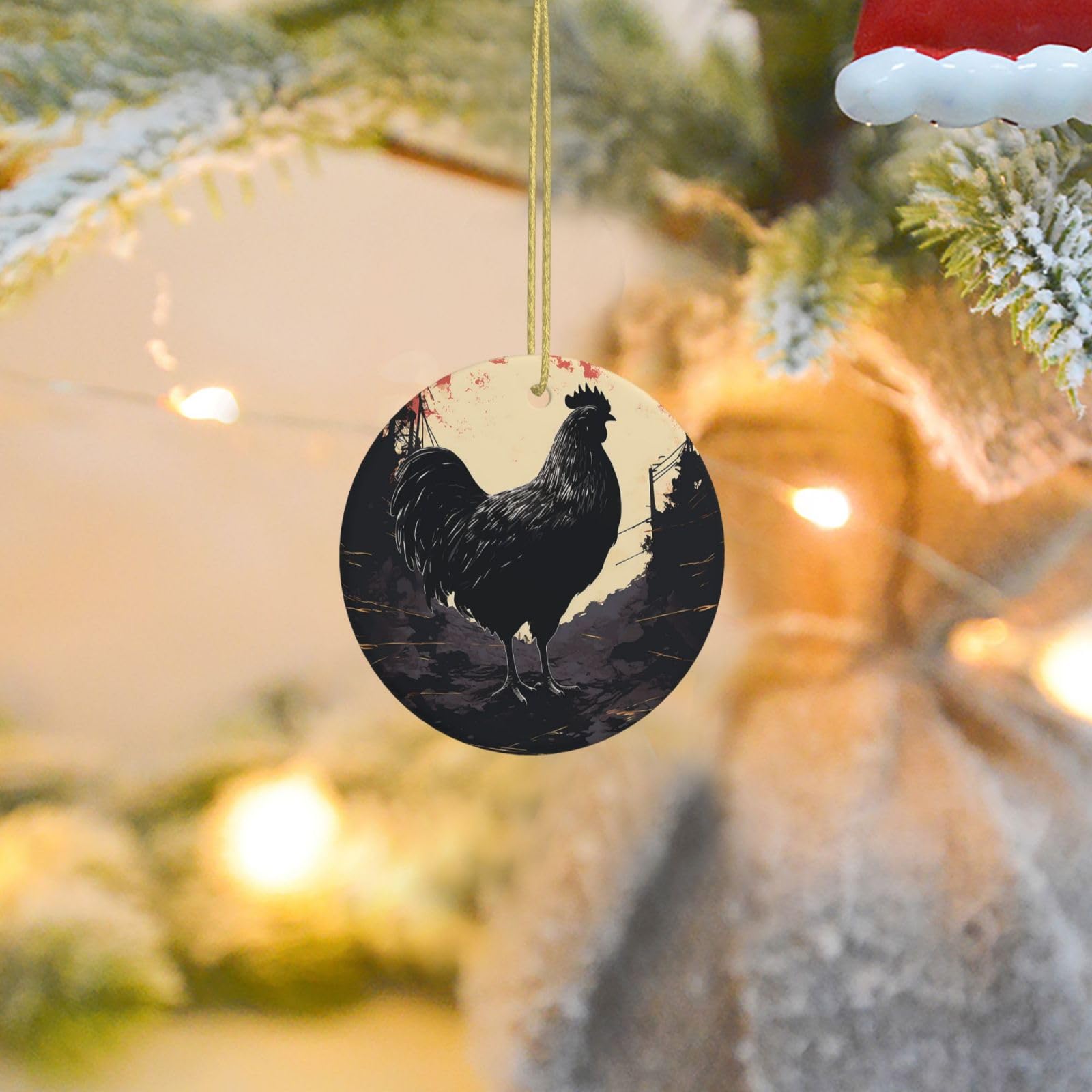 Christmas Tree Ornaments Ceramics Christmas Round Decorations Farmhouse Chicken Ceramics Ornaments Circle Pentagram Xmas Tree Hanging Pendant for Christmas Tree Party Holiday Home Decor