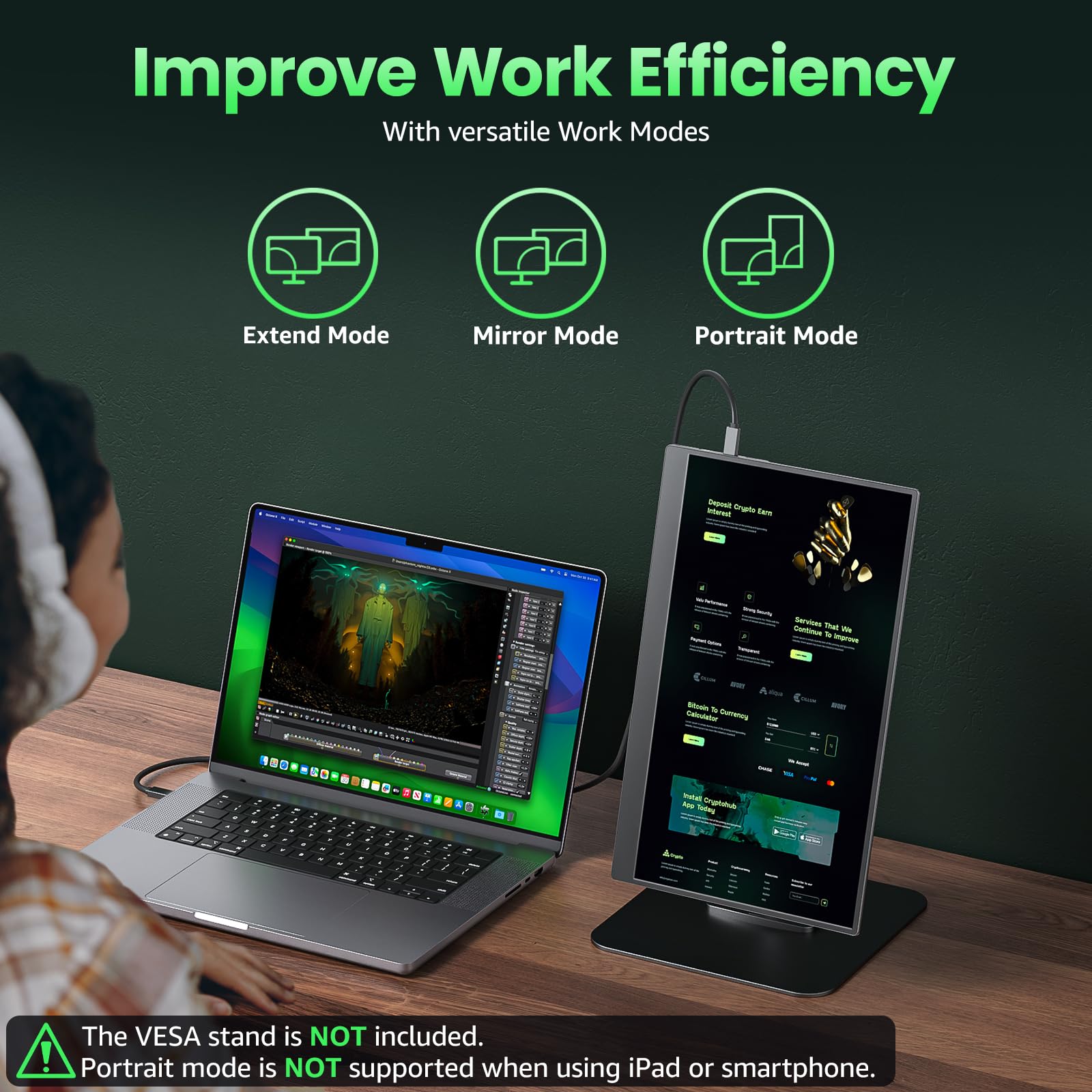 Amazon.com: cocopar Portable Monitor IPS Travel Monitor with USB-C