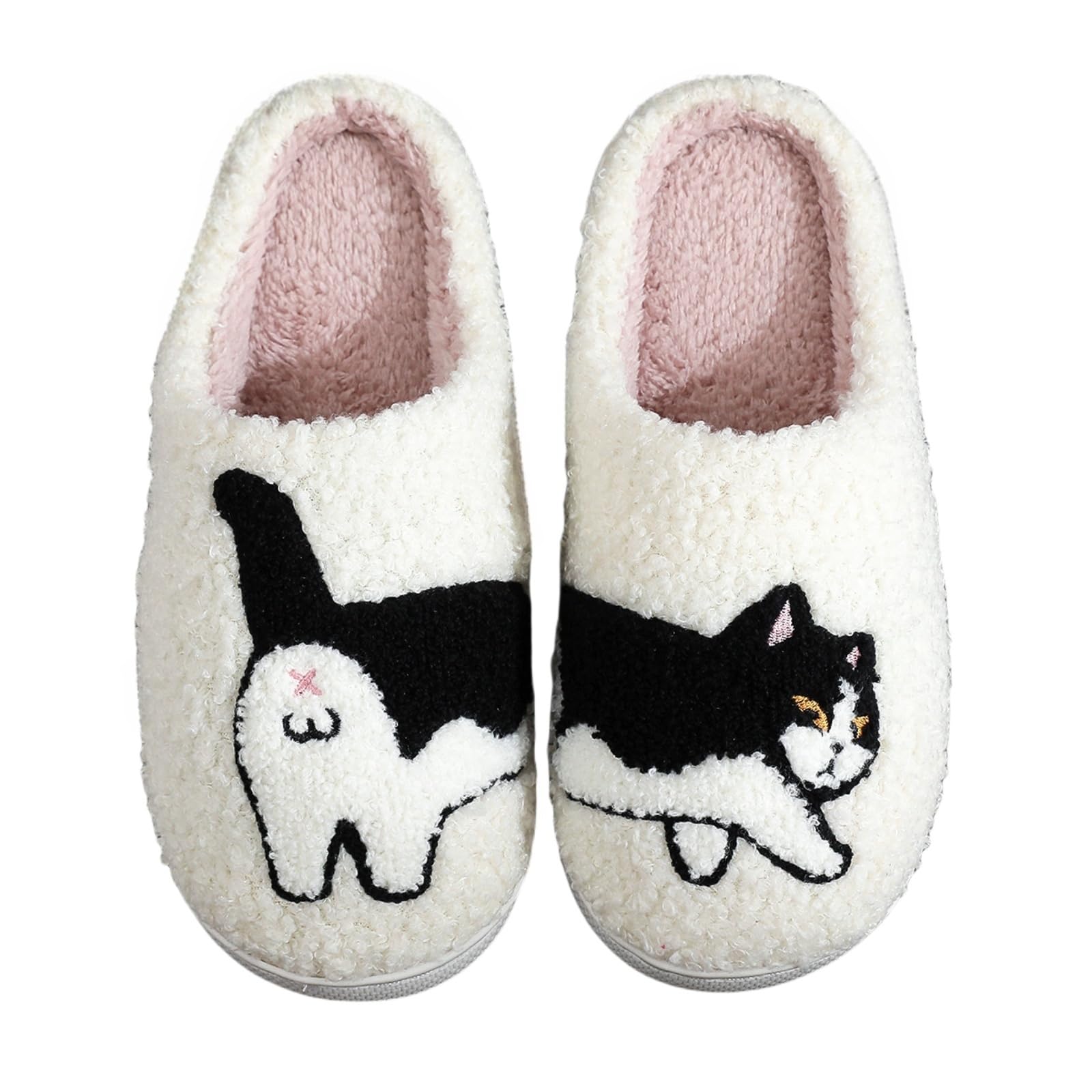 Cat Dog Fuzzy Animal Slippers for Women Men Cute Fluffy Plush Warm House Couple Slippers Autumn Winter