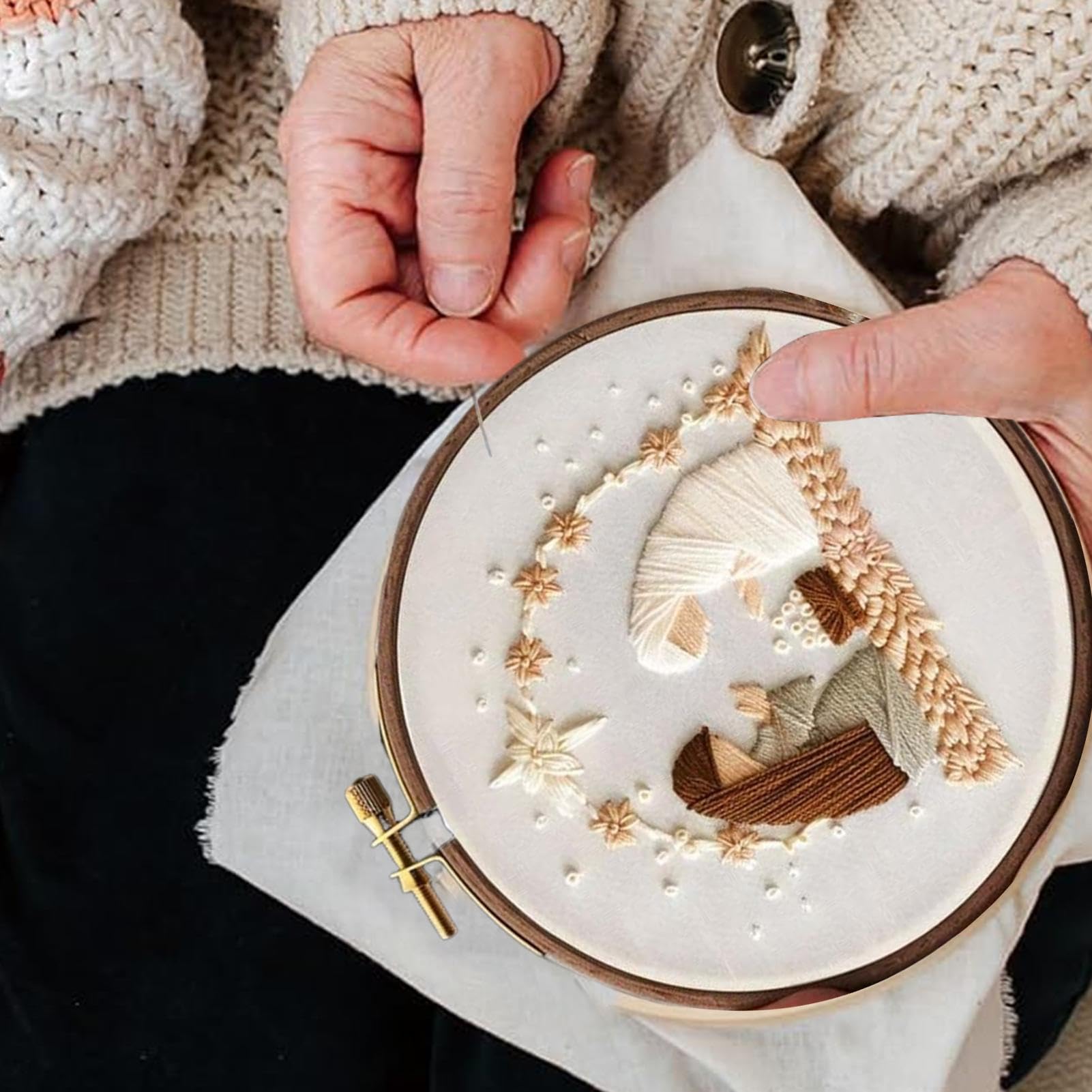 Kit Ricamo Presepe Per Principianti – Set Completo Con Telaio E Tessuto Stampato – Decorazione Natalizia Fai Da Te Con Scena Della Natività
