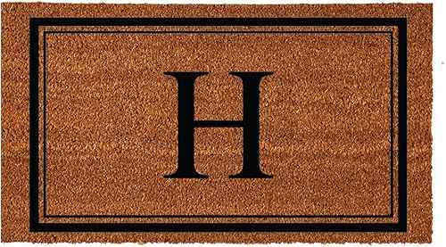 Evergreen Flag Tapete de entrada con monograma de letra H, 28 x 16 pulgadas, fibra de coco natural que atrapa la suciedad, para todas las