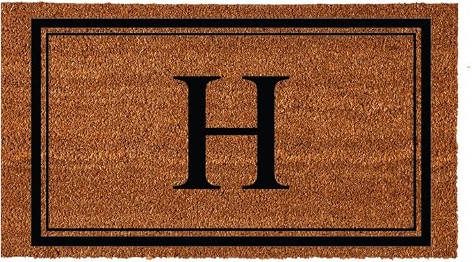 Evergreen Flag Monogram Letter H Entrance Doormat | 28 x 16 inches | Dirt Catching Natural Coir | All-Season | Non-Slip Backing | Indoor and Outdoor Home Decor
