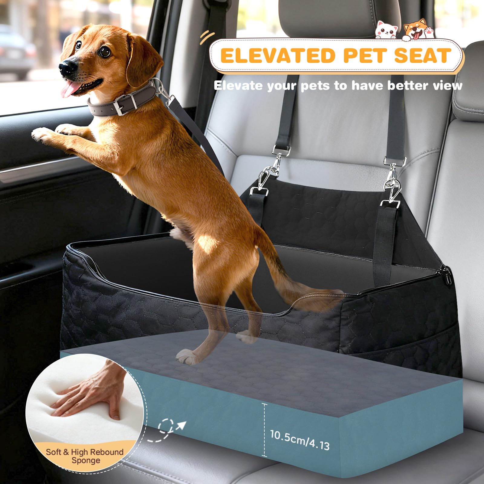 Asiento de Coche para Perros 78x55x53CM Extraíble Lavable Impermeable Negro