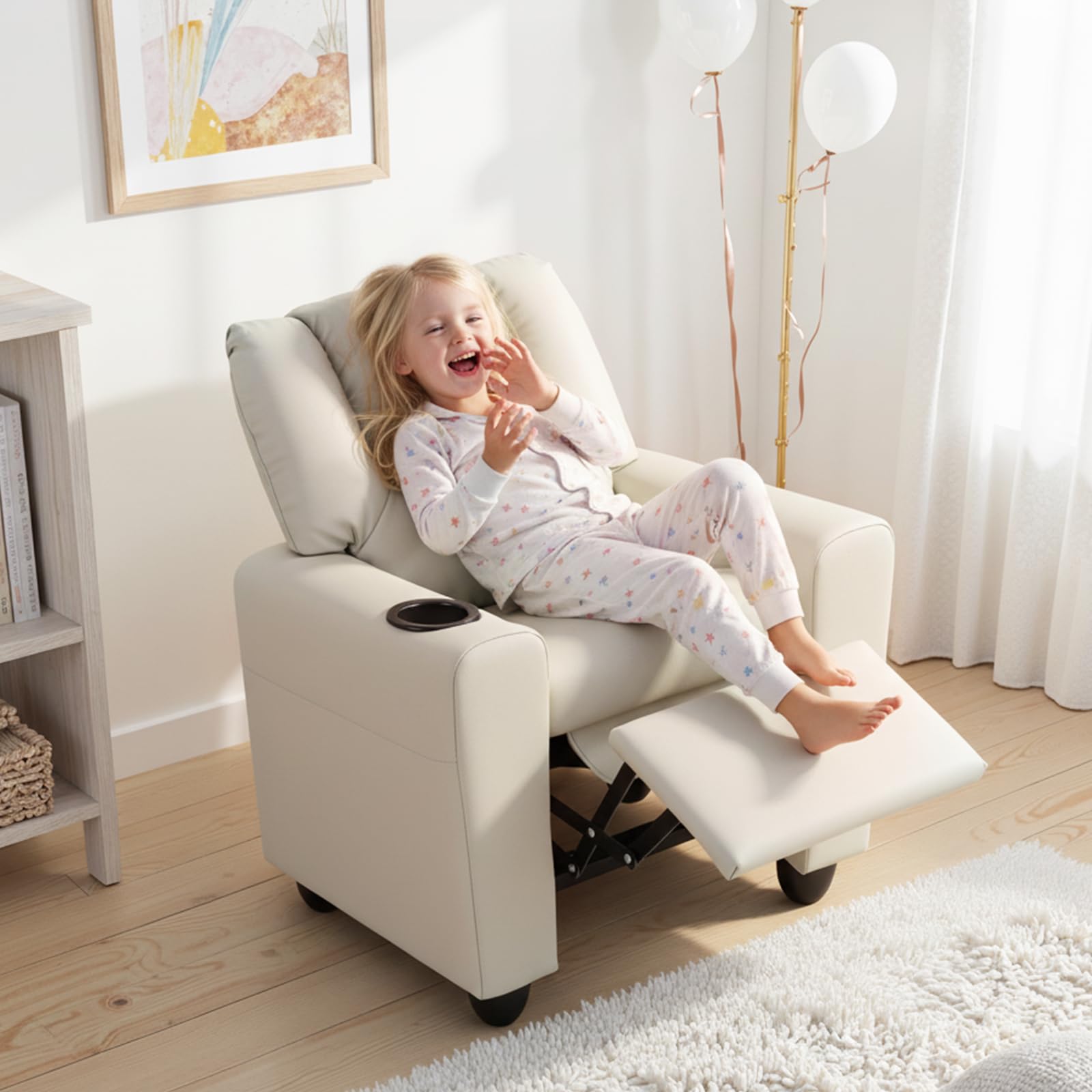 LIFEZEAL Sofá infantil, sillón infantil con función reclinable, sillón relax 2 en 1 para niños, sofá infantil con reposapiés ajustable y soporte para bebidas, sofá pequeño para habitación infantil