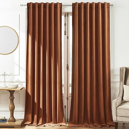 Timeper - Cortinas de terciopelo naranja quemado de 72 pulgadas, 2 paneles, cortinas con bloqueo de luz para dormitorio y sala de estar, cortinas de