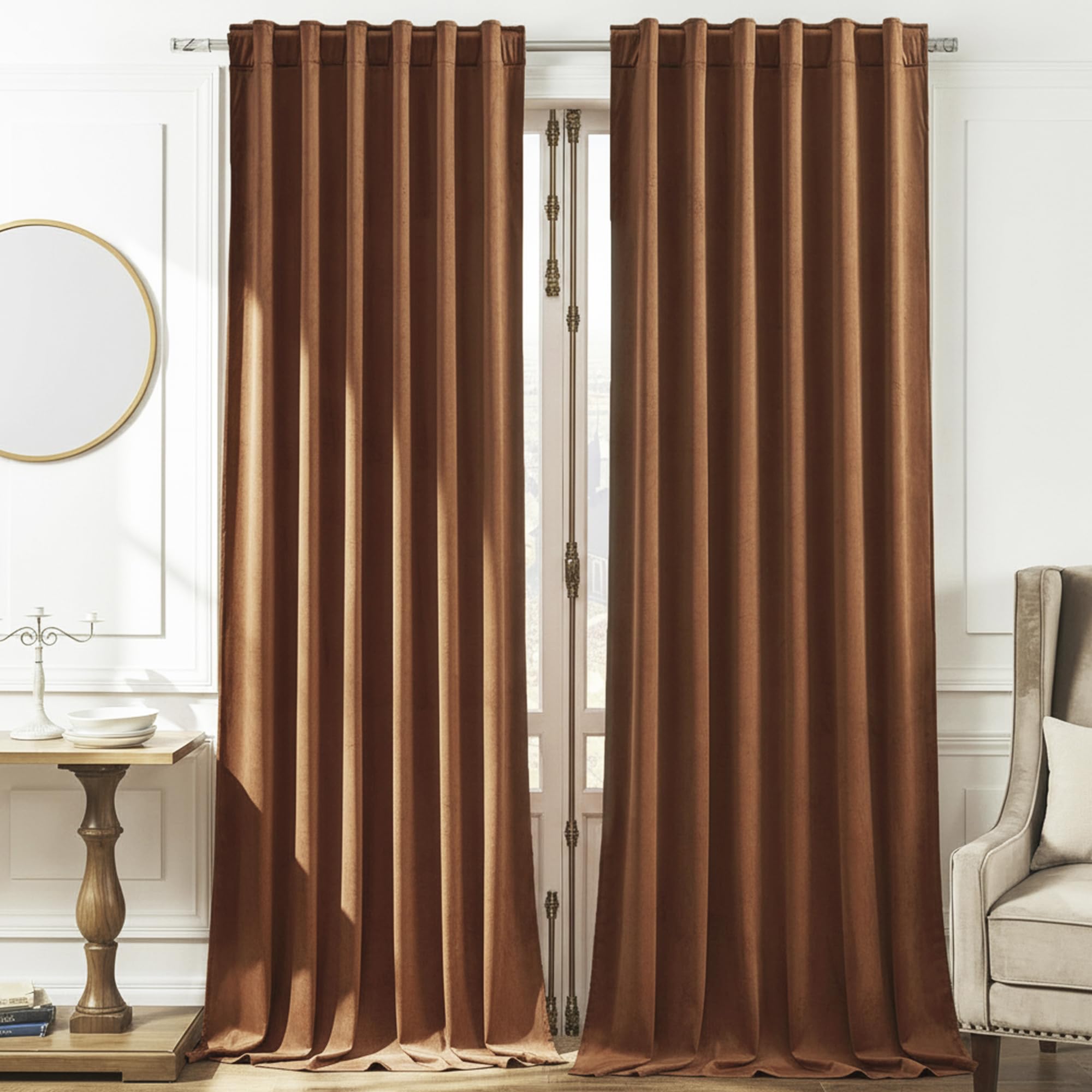 Timeper Burnt Orange Velvet Curtains 108 inches 2 Panels, Light Blocking Curtains for Bedroom Living Room Thermal Insulated Luxury Super Soft Window Drapes,Back Tab & Rod Pocket,W52 x L108 inches โ image 1