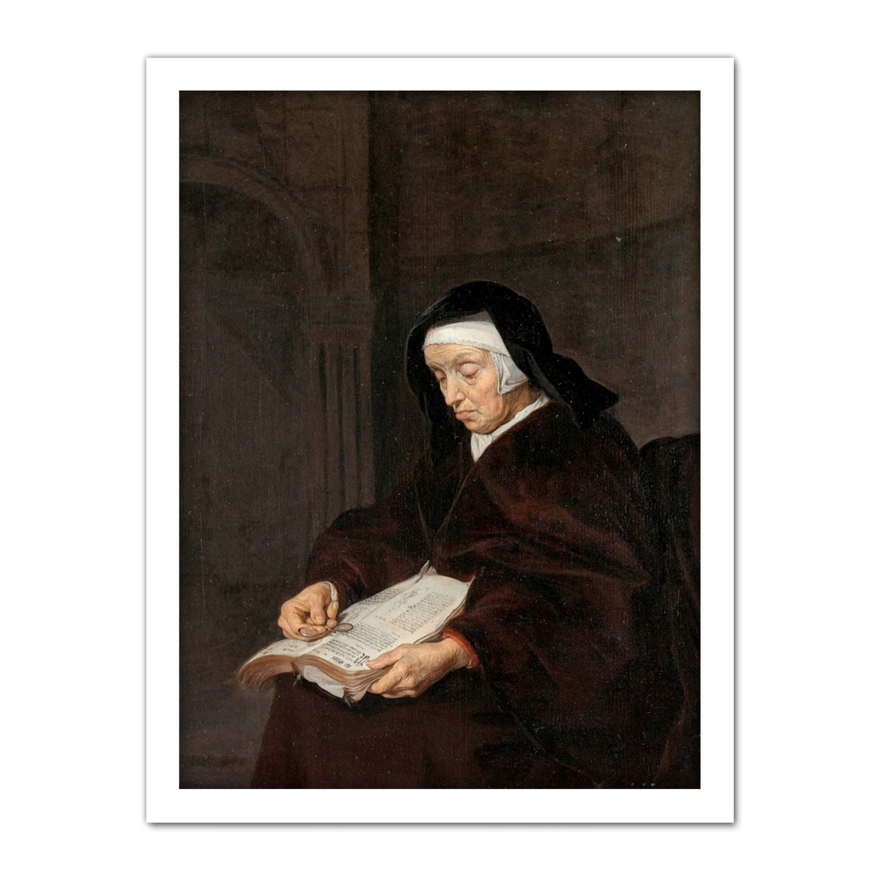 Artery8 Gabriel Metsu Old Woman Meditating Painting Artwork Framed Wall Art Print 18X24 Inch
