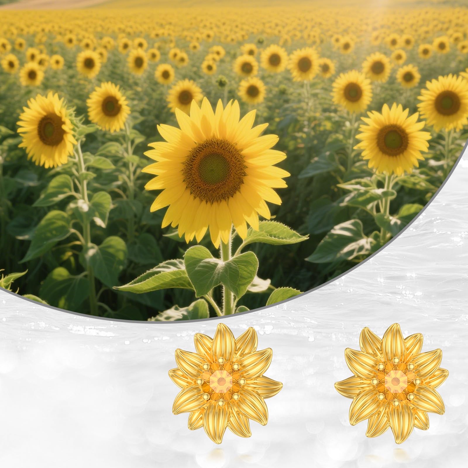 Ohrstecker mit Sonnenblumen-Motiv natürlicher Citrin 925er Sterlingsilber vergoldet You Are My Sunshine Sonnenblumen-Ohrring für Damen