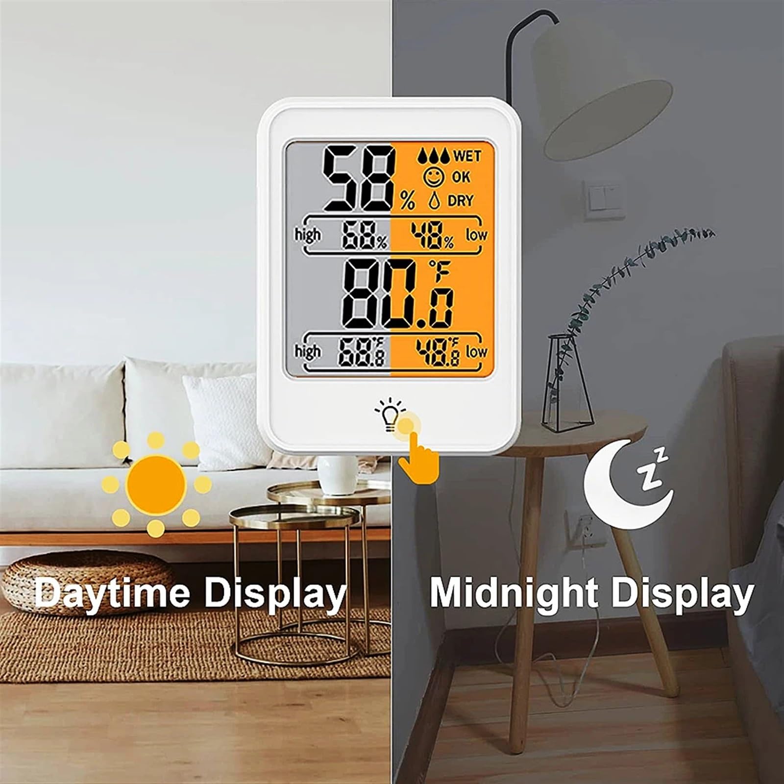 Misuratore di umidità della Temperatura Stanza Interna con termometro igrometro Digitale LCD Grandi Dimensioni(Mc41-black-backlight)