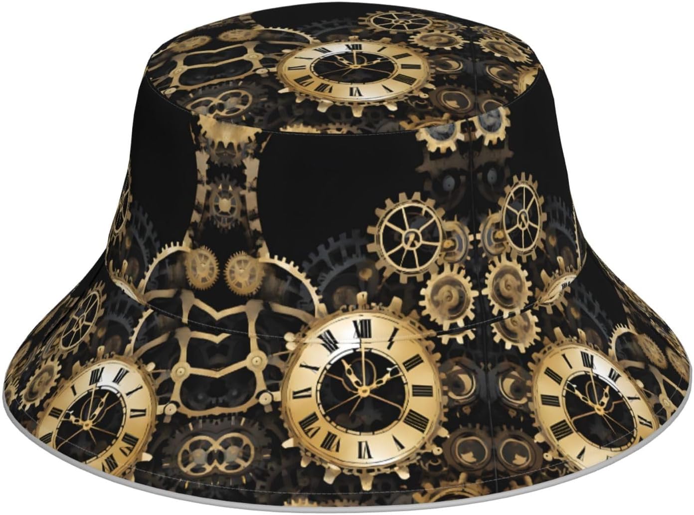 (Gears Clock Bronze Century) Reflective Reversible Bucket Hat Foldable Breathable Stylish Two-Way Wear for Outdoor Travel Daily Activities