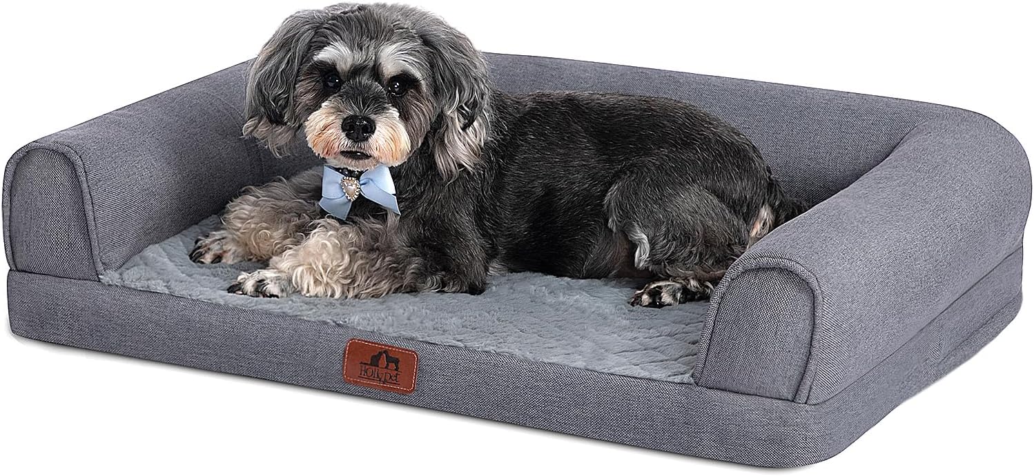 Hollypet Orthopedic Dog Bed for Medium Dogs, Supportive Foam Pet Couch with Removable Washable Cover and Non-Slip Bottom, Waterproof Lining Dog Sofa Bed, Gray, M (28 * 22.5 * 7.5) Hollypet Orthopedic Dog Bed for Medium Dogs, Supportive Foam Pet Couch with Removable Washable Cover and Non-Slip Bottom, Waterproof Lining Dog Sofa Bed, Gray, M (28 * 22.5 * 7.5)