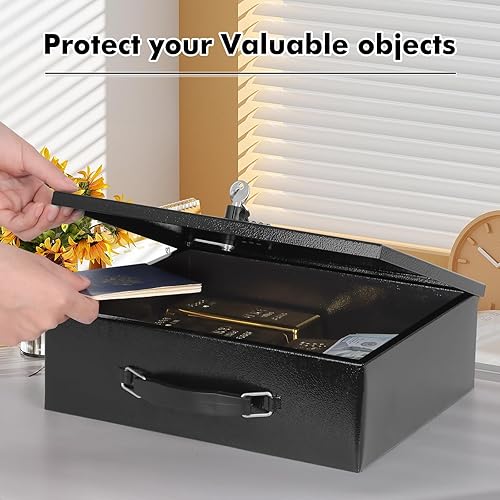 Miniatura 7 de KYODOLED Caja de seguridad ignífuga para documentos, doble combinación y seguridad de bloqueo de llave con asa de transporte, caja fuerte de metal