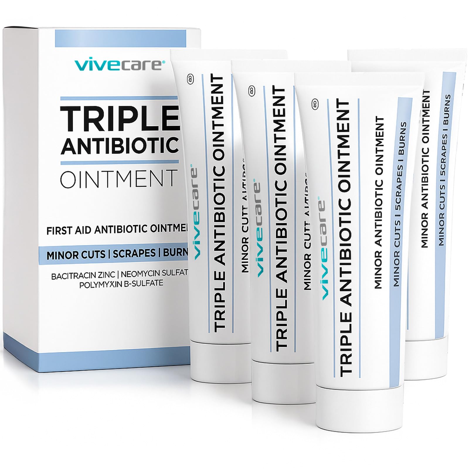 ViveCare Triple Antibiotic Ointment - Topical Antibacterial Cream for Healing Treating Infection - First Aid Kit Supplies Wound