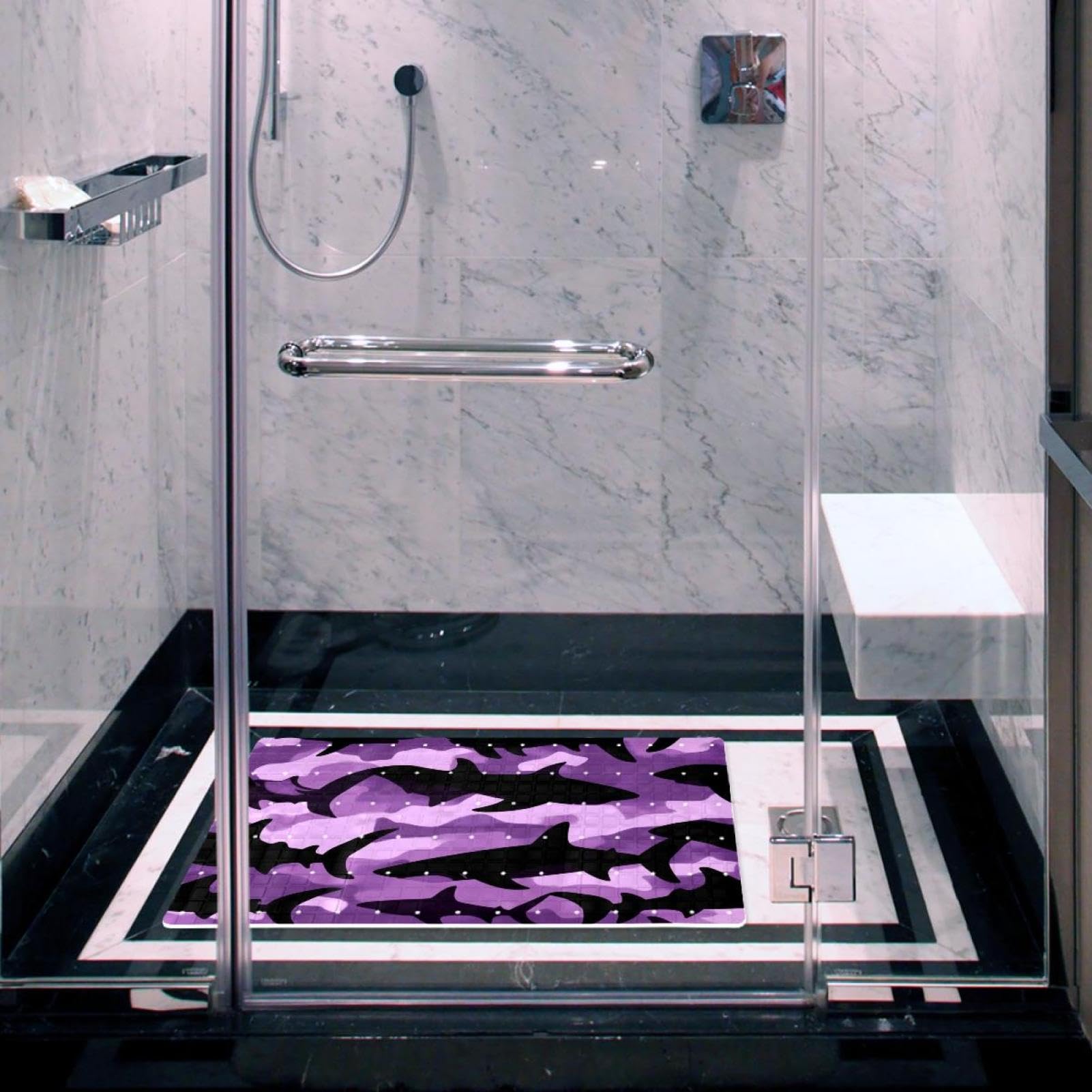 Tapis de bain rectangulaire antidérapant avec ventouses, motif camouflage violet et noir, lavable en machine, 40 x 70 cm