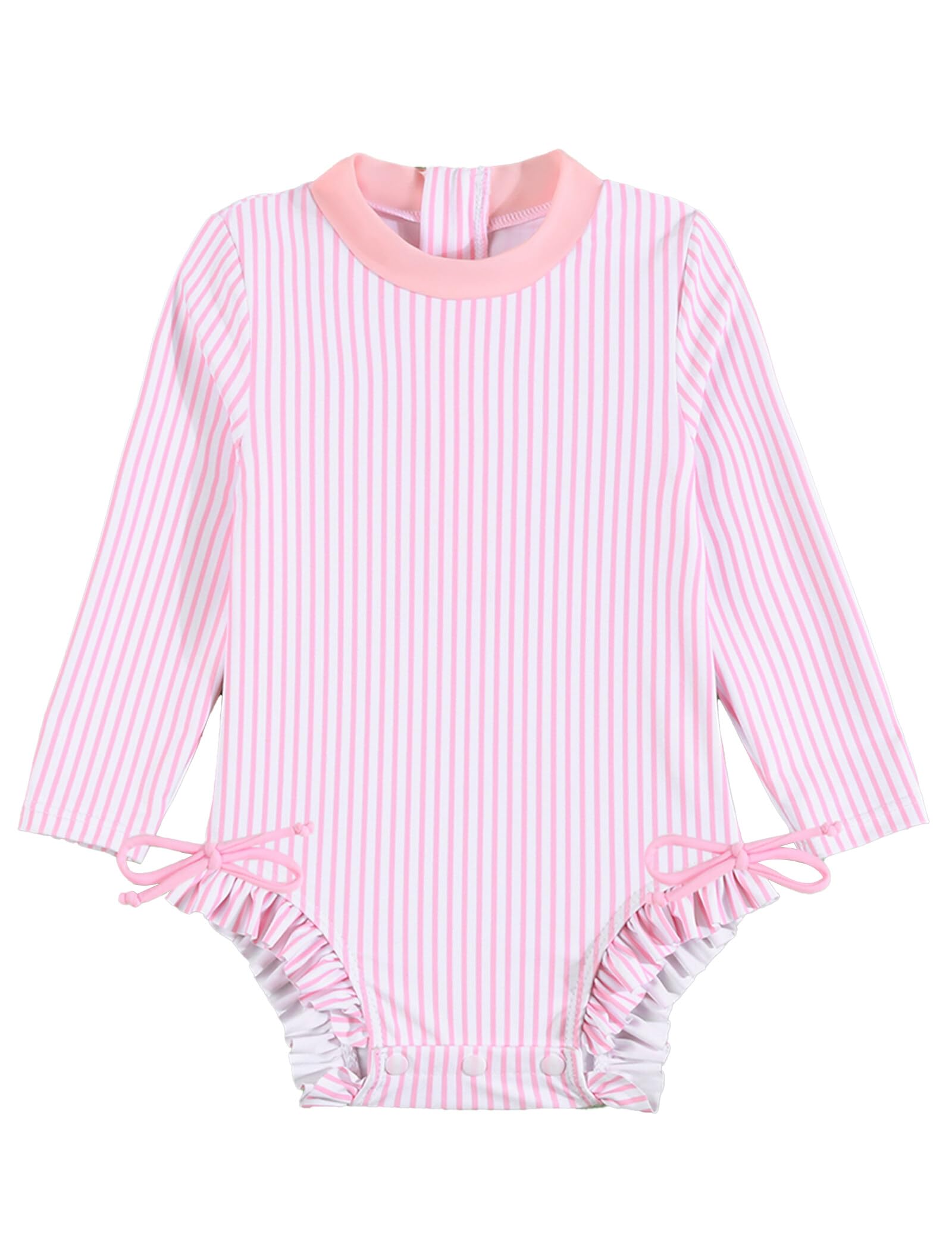 Haokaini Recién Nacido Bebé Niñas Traje de baño de una Sola Pieza de Manga Larga Verano Rash Guard Traje de baño Sandía Striped Ruffle Bikini Traje de baño