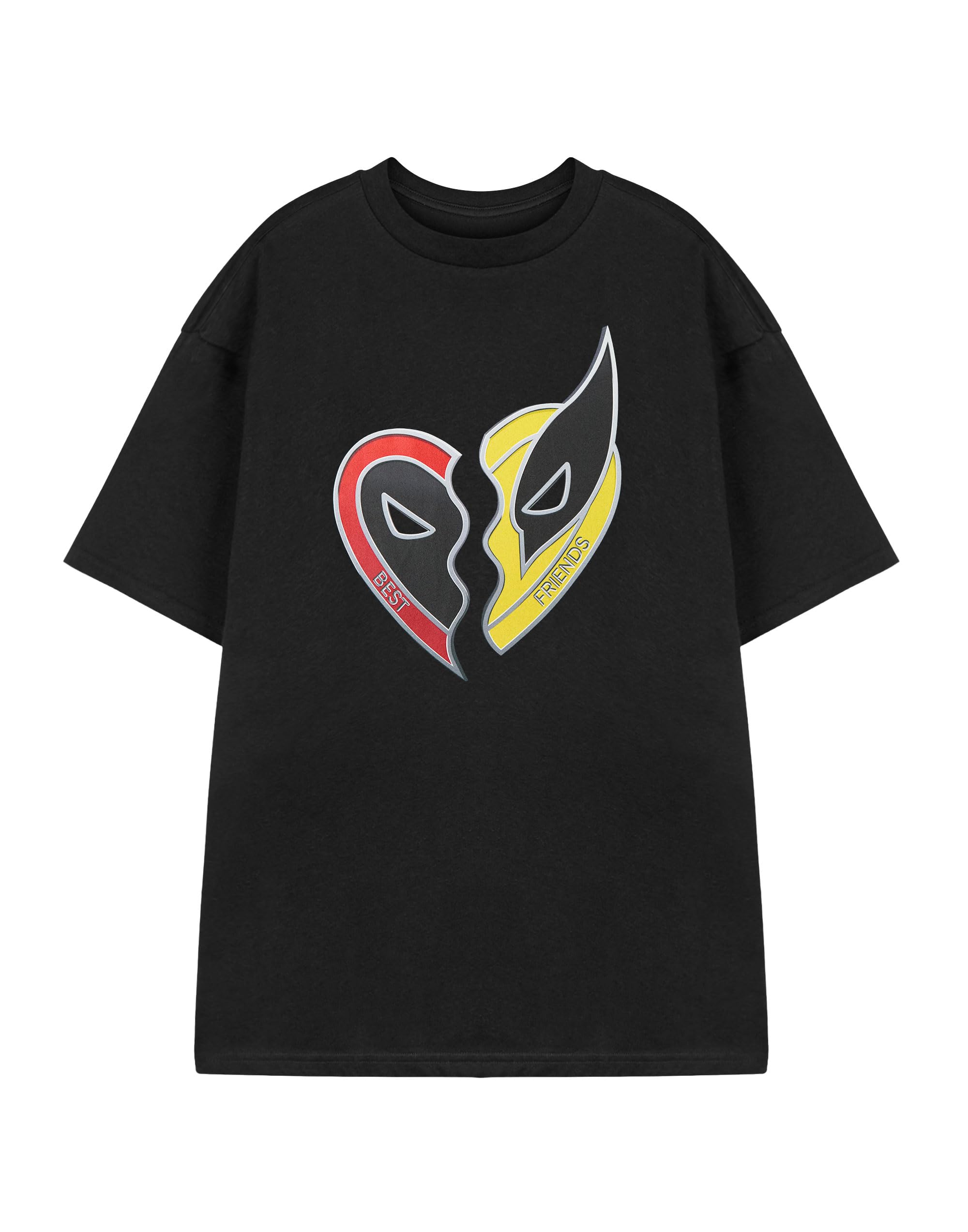 Marvel Men's Best Friends Deadpool & Wolverine T-Shirt | Adults Black Short Sleeve Heart Chain Graphic Tee | Superhero Comedy Fan Apparel Top | 2024 Movie Comic Book Merchandise Gift