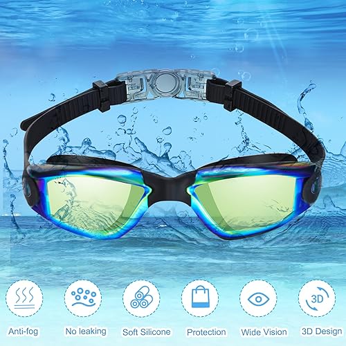 Miniatura 3 de Konohan Paquete de 8 gafas de natación sin fugas para adultos, protección UV, gafas de piscina con clip para la nariz