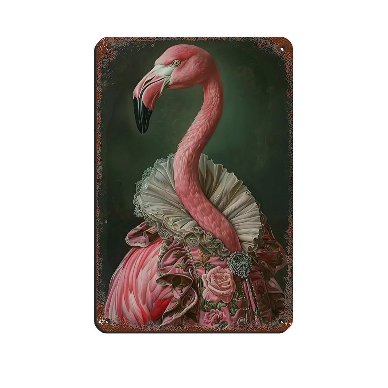 Vintage Renaissance Flamingo Painting Poster Tin Sign Vintage Metal Pub Club Cafe Bar Home Wall Art Decoration Poster Retro 8x12inch(20x30cm)