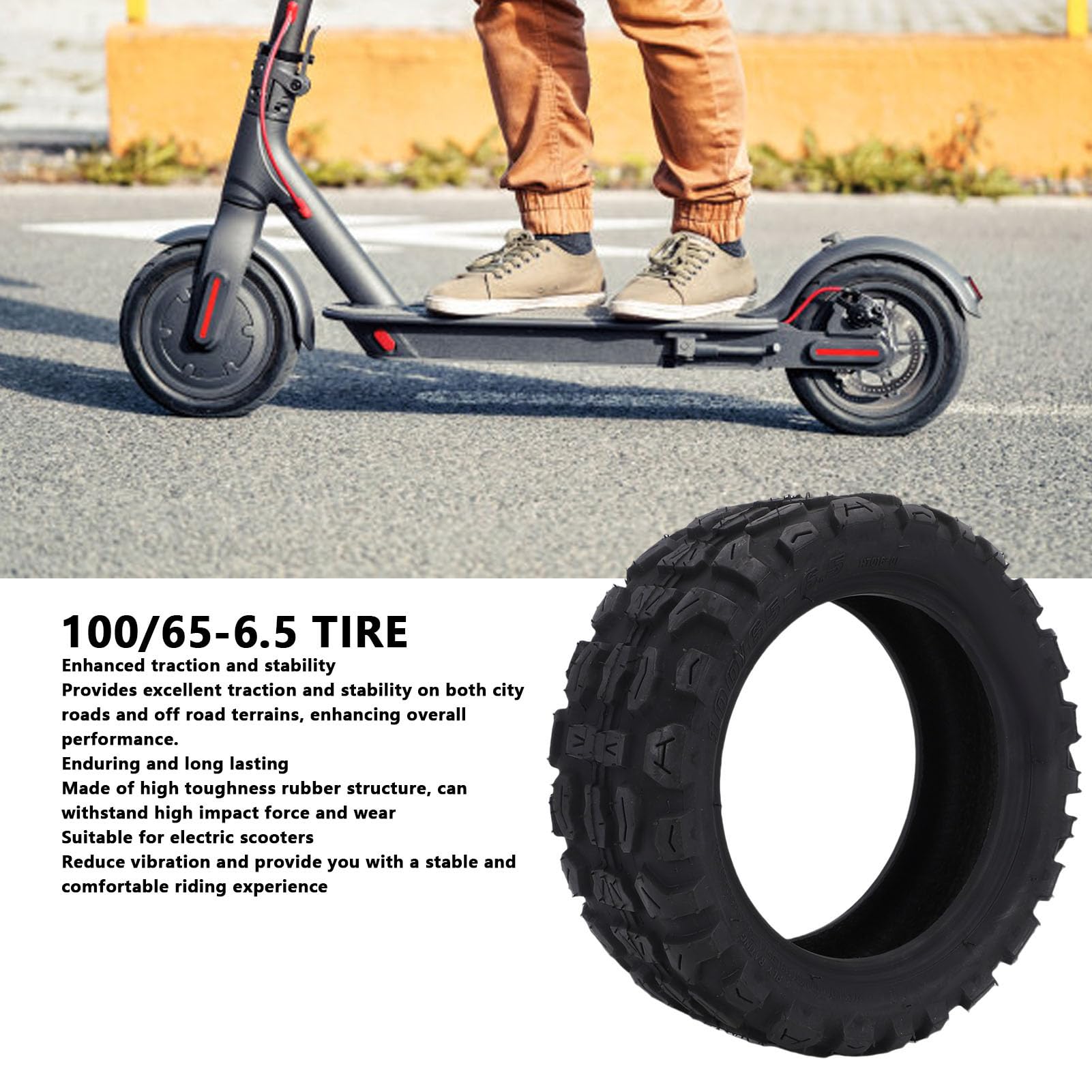 Ausla Pneumatico per Scooter Elettrico, Materiale in Gomma, Trazione e Durata Migliorate con Assorbimento degli Urti, Pneumatico 100/65-6.5 per la Guida Fuoristrada | Trazione e durata, assorbimento urti, per guida fuoristrada