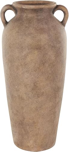 Deco 79 Ceramic Decorative Vase Antique Style Textured Centerpiece Vases with Handles, Flower Vases for Home Decoration 9" x 9" x 20", Copper