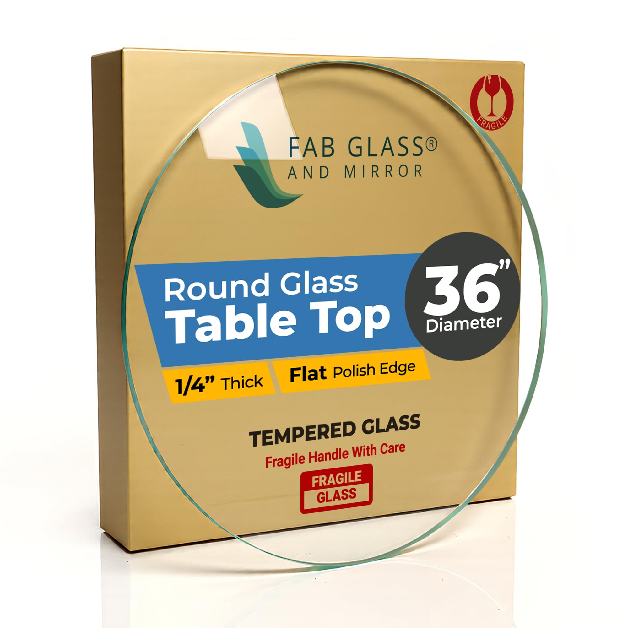 36" Inch Round Glass Table Top 1/4" Thick Flat Polish Edge Tempered by Fab Glass and Mirror