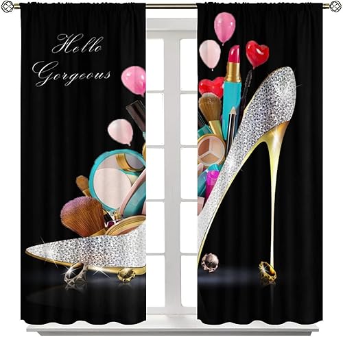 Miniatura 8 de Cortinas de tacón alto con diamantes de moda, maquillaje Hello Gorgeous Lipstick Bling Fashion Shoes Sexy Girls Fancy Beautiful Lady Cortinas opacas