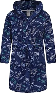 Kids Robe Boys Hooded Fleece Sleep Robe Girls Soft Bathrobe