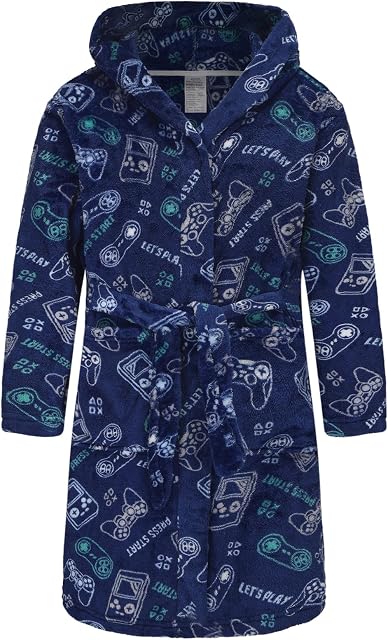 Kids Robe Boys Hooded Fleece Sleep Robe Girls Soft Bathrobe