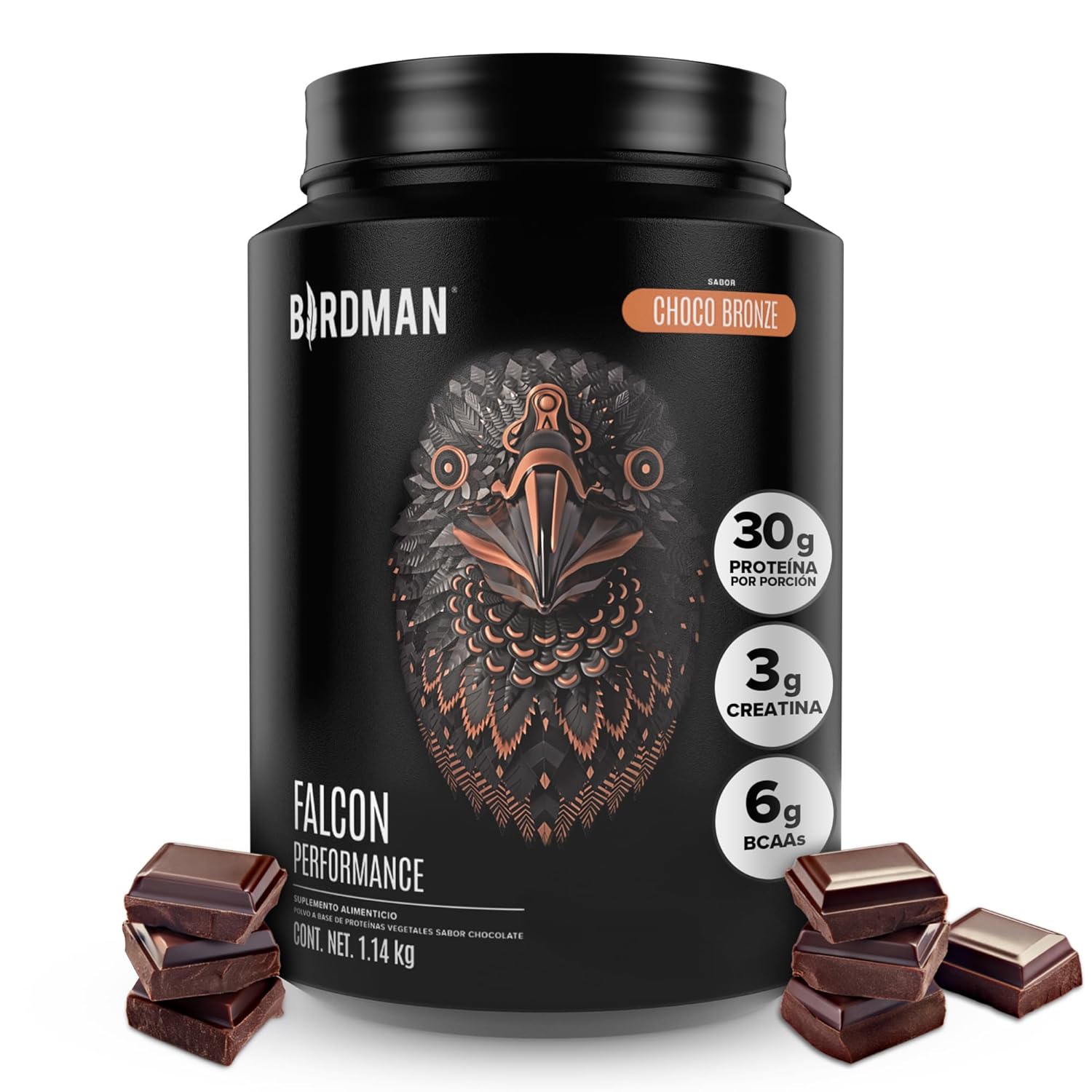 Birdman Falcon Performance Proteina Premium Alto Rendimiento En Polvo, 30gr proteina y 3gr Creatina por porción, Sin Inflamacion, Sin Acne, Sabor Choco Bronze | 26 servicios |...