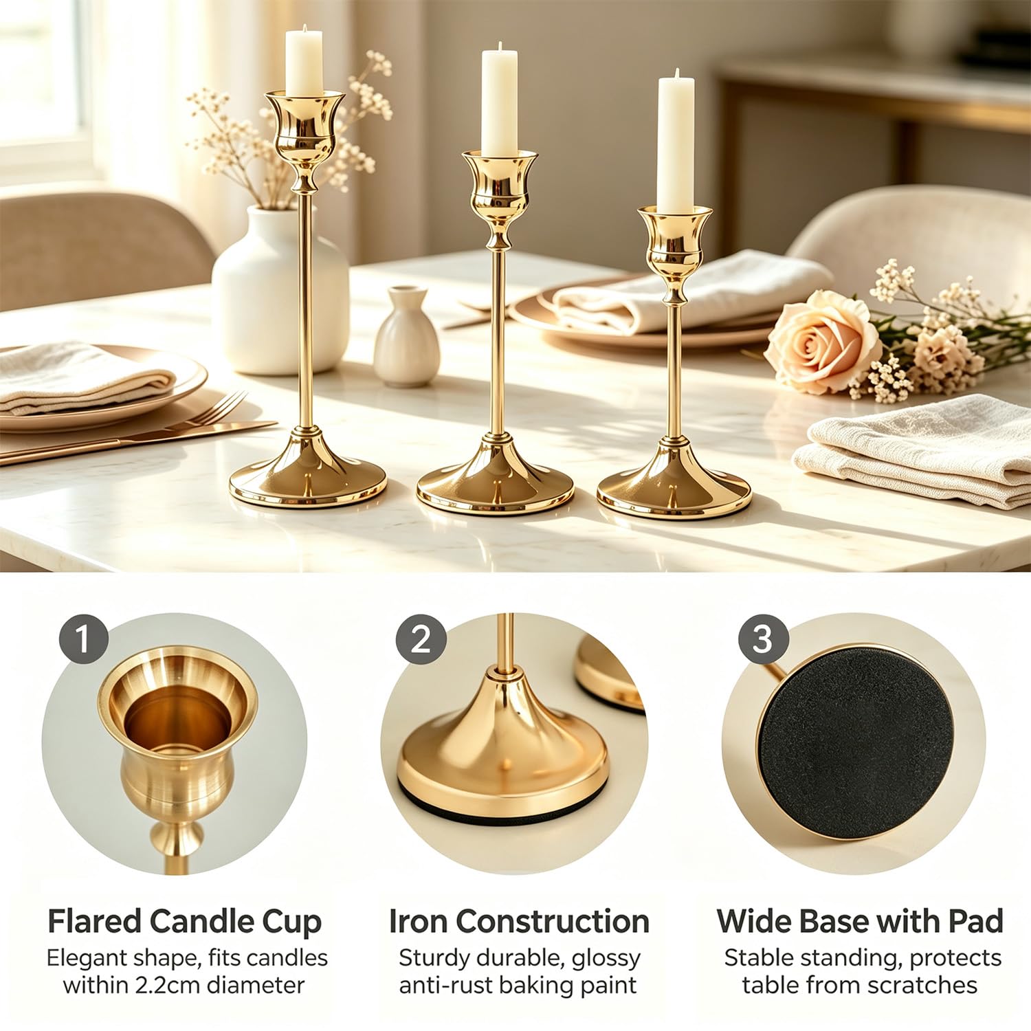 9 Pezzi Candelabri Dorati Vintage, Stile Europeo,Candele Coniche