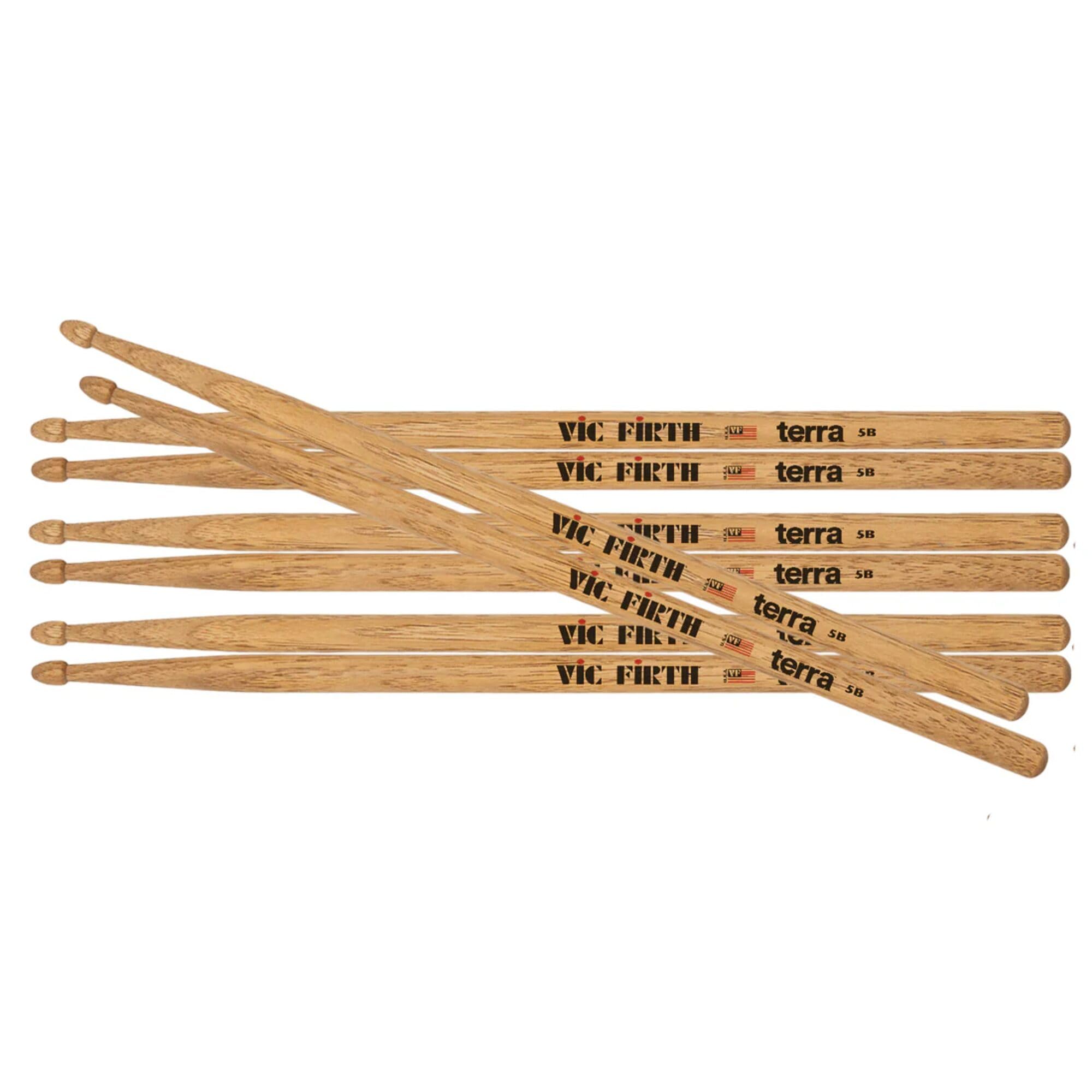 Vic Firth - Baquetas American Classic® Serie Terra 5BT - American Hickory - Punta de madera - Paquete de 4 pares