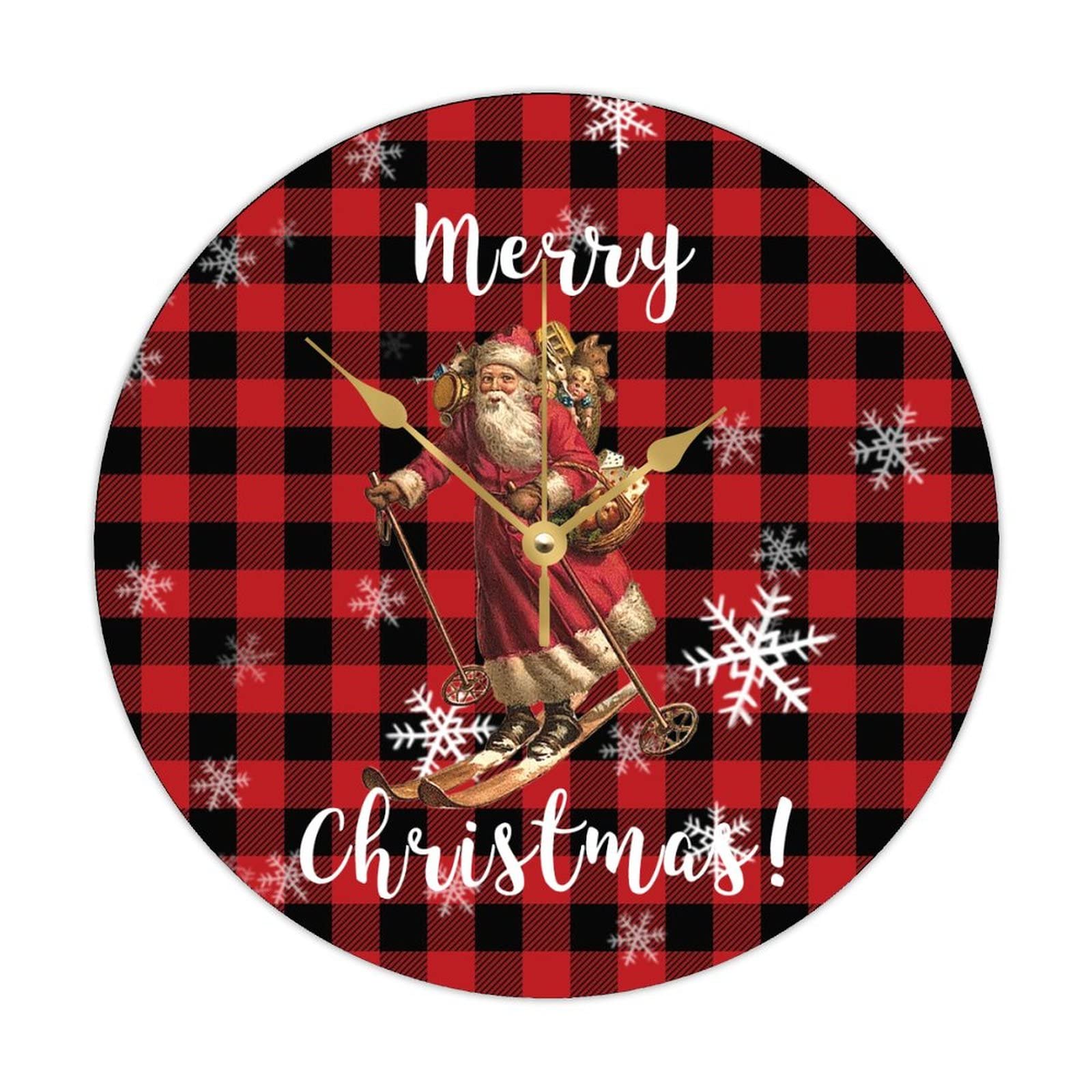 Horloge ronde en bois Merry Christmas Santa Claus grand format 38cm