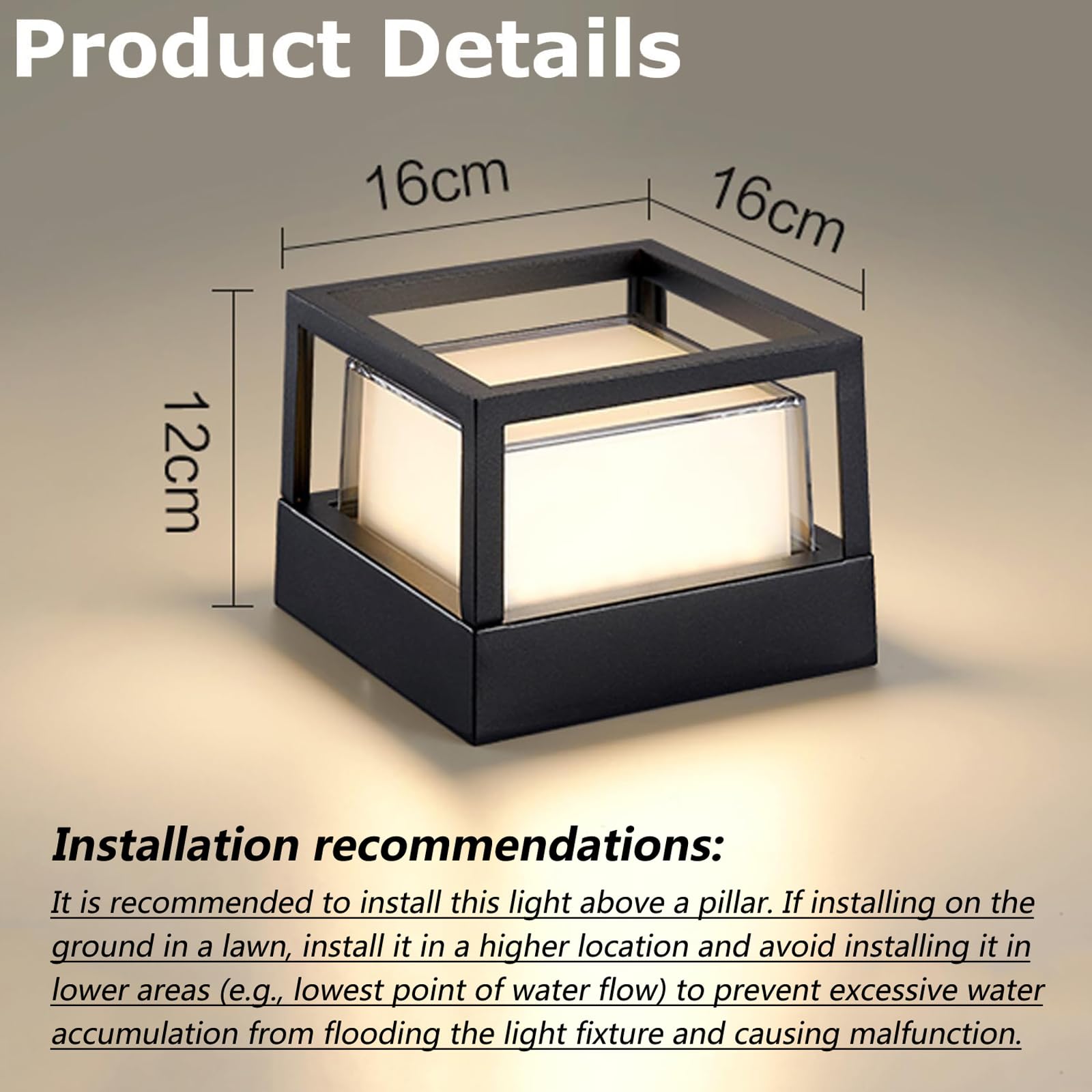FREEUP Farolas Exterior Jardin, 15W LED Lámpara de Sobremuro Cuadrada Ip65 Luz de Camino de Aluminio, Blanco Cálido, Lámpara de Jardín Poste, Balizas Jardin, Negro