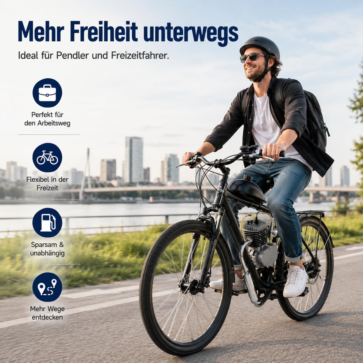 80ccm 2-Takt Fahrrad Motor Kit Benzinmotor mit CDI Zündung für 26/28 Zoll V-Rahmen