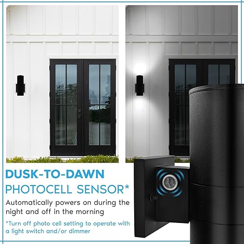 Miniatura 3 de LUXRITE Lámpara de pared LED moderna para exteriores del anochecer al amanecer, 12 pulgadas, luz de arriba o abajo, 3CCT 3000K-5000K, aplique de