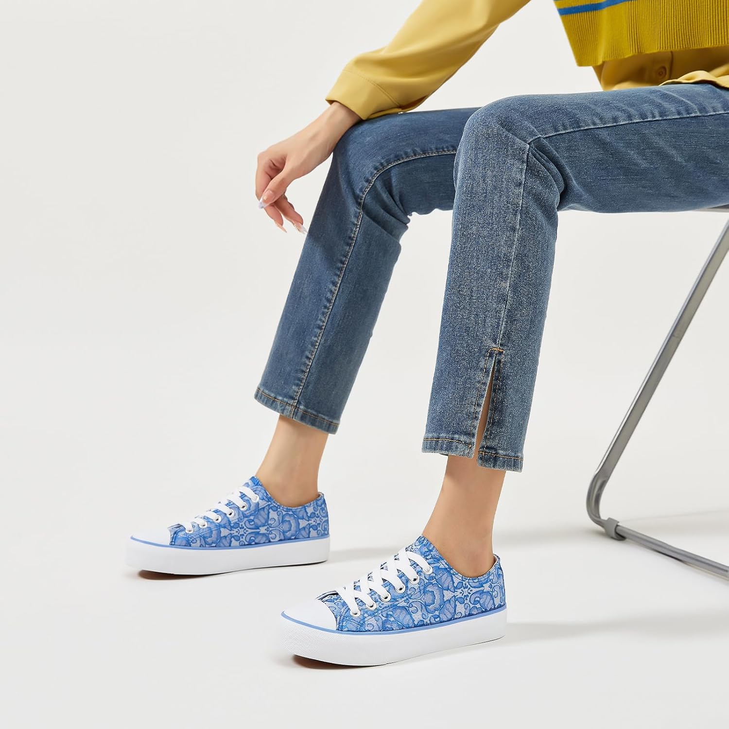 yageyan Womens White Tennis Shoes Low top Canvas Sneakers Women Fashion Shoes for Walking Casual Canvas Comfortable - Image 2