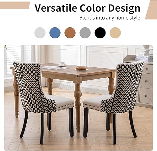 Vista 146 de Juego de 2 sillas de comedor modernas, sillas de comedor tapizadas acolchadas con patas de madera maciza, silla de cocina de tela de lino beige, 01