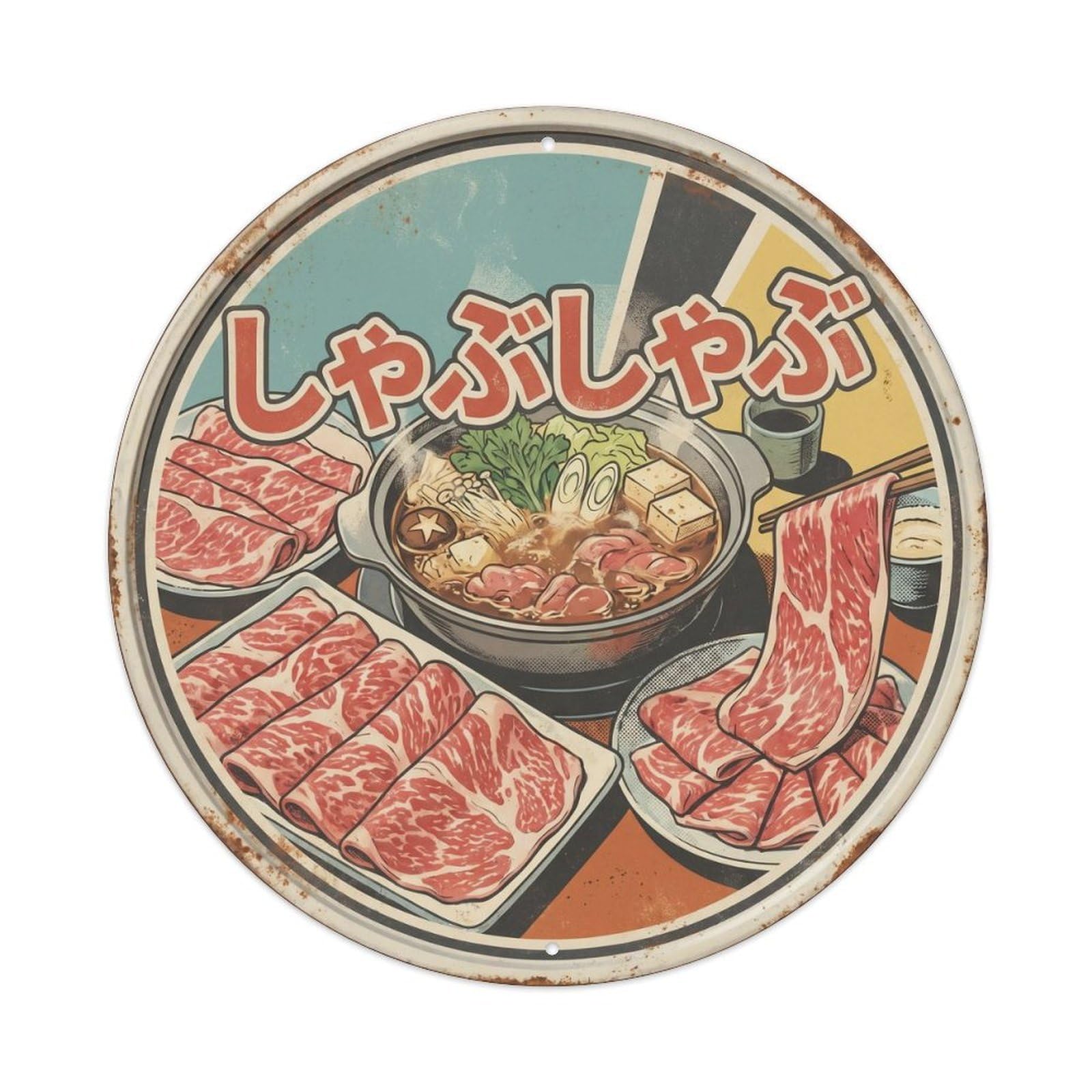 Cxhjca 8X8inch(20X20cm) Shabu Japanese Kitchen Classic Vintage Graphic Beef Metal Tin Sign
