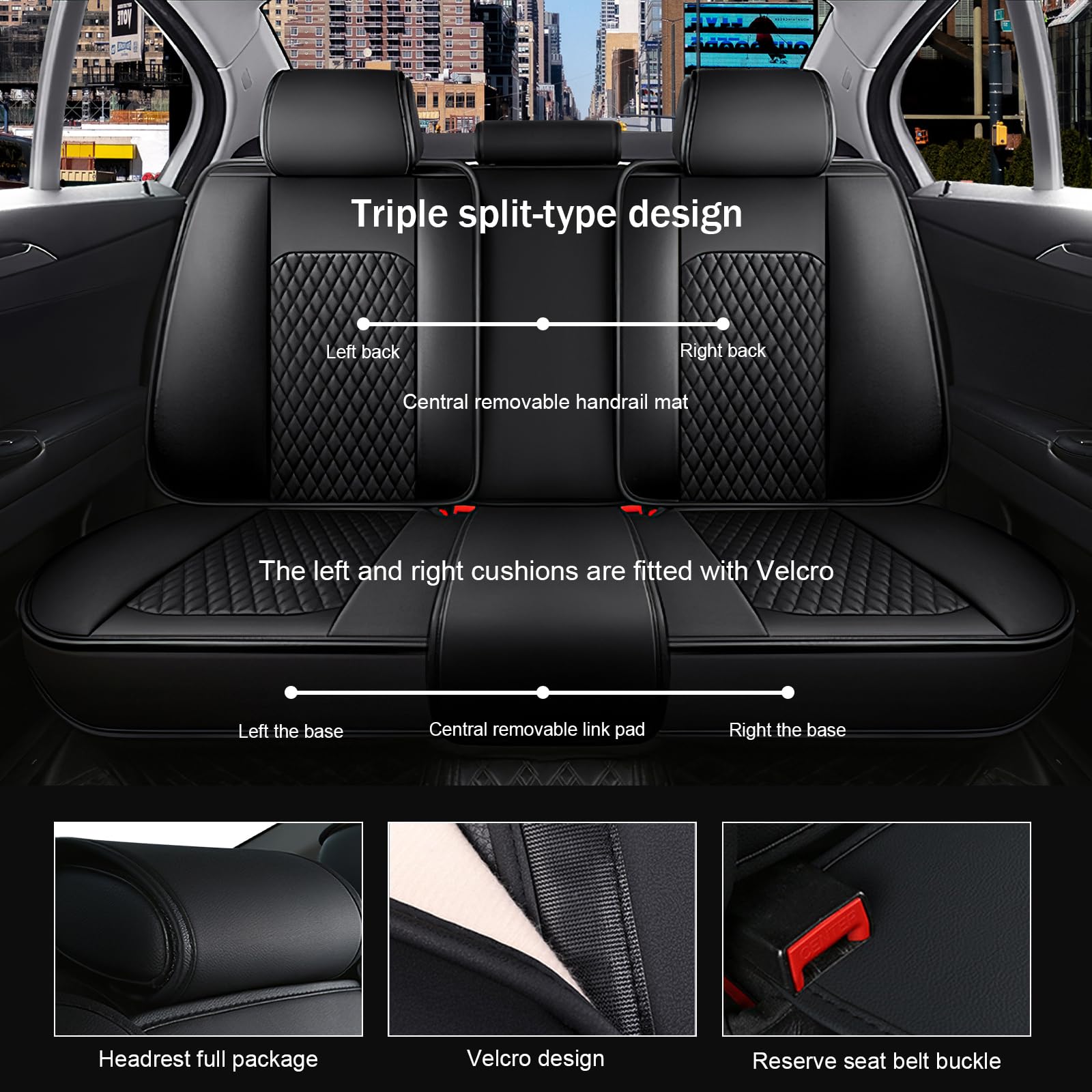 GSDOMJ Car Seat Covers Fit For Toyota CHR C-HR 2018-2021 Genuine Leather Waterproof And Breathable 5-seat Seat Cover Auto Parts,Black - View #4