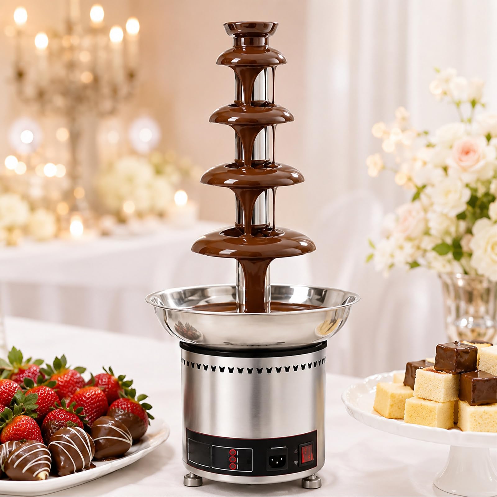 Glowdora Commercial Grade Chocolate Fountain Machine, Adjustable Heat Fondue Waterfall 5Tiers
