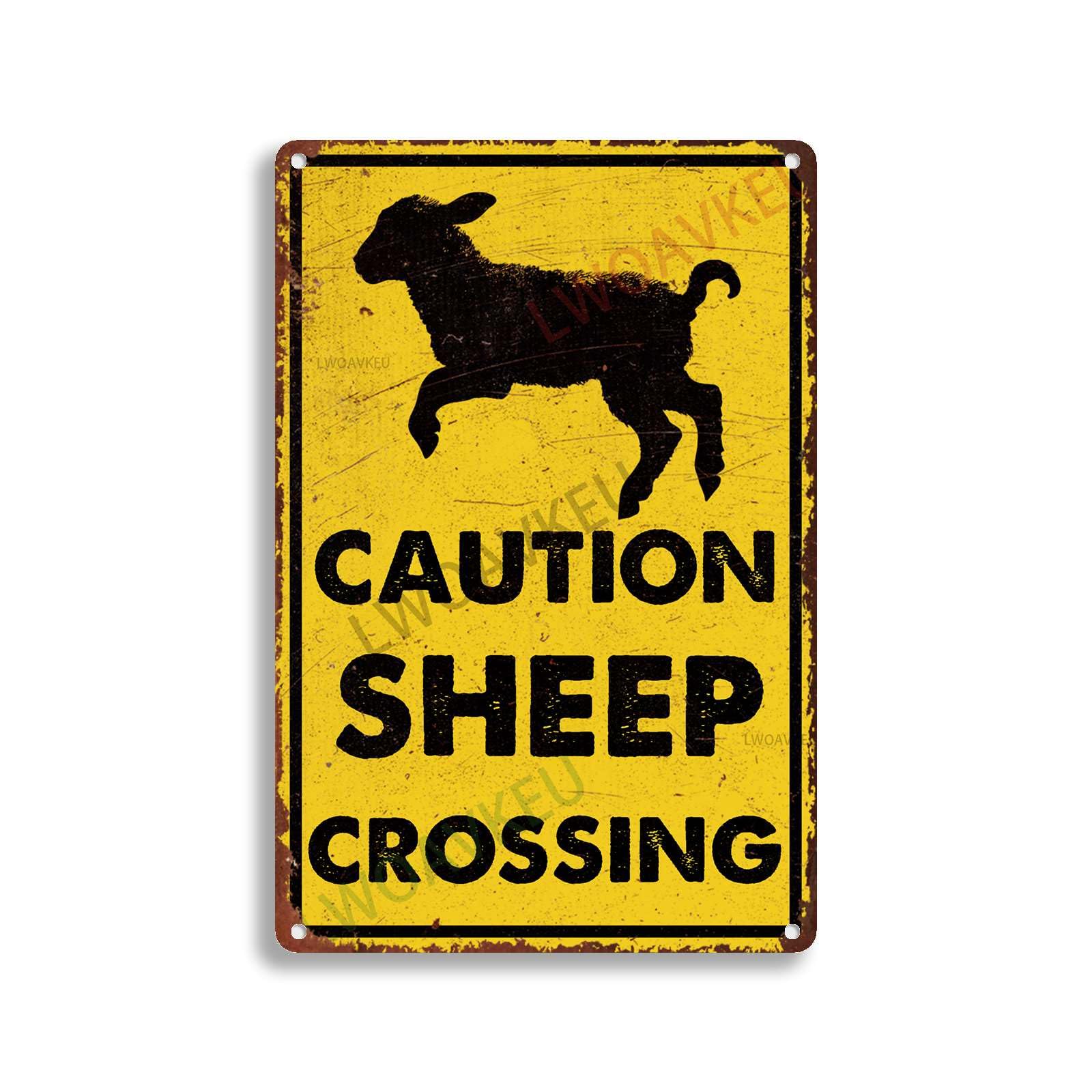 Aluminum Funky Tin Sign Caution Sheep Crossing For Wall Decor For Home Cafes Office Store Pubs Club 8.00"x12.00"
