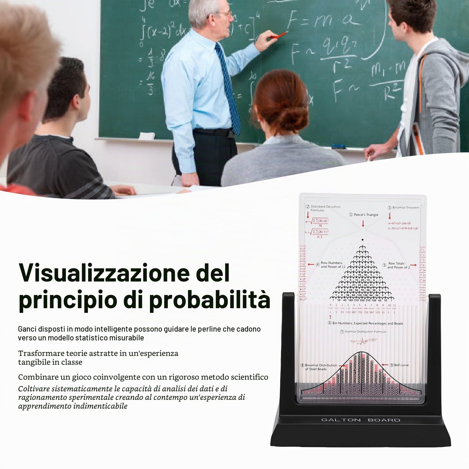 Jeffergarden Galton Board Sussidio Didattico per la Fisica delle probabilità con 2800 Perline di Metallo Dimostratore di probabilità Modello di Distribuzione Normale