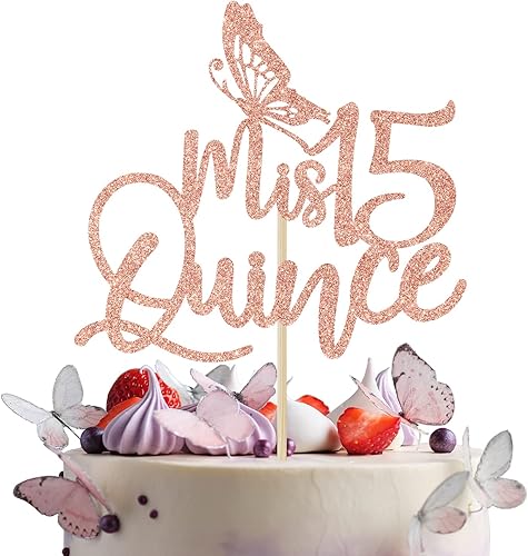 Miniatura 1 de Mis Quince Decoración para tartas, decoraciones de cumpleaños de 15 años, decoraciones de feliz 15 años, suministros de fiesta de cumpleaños con