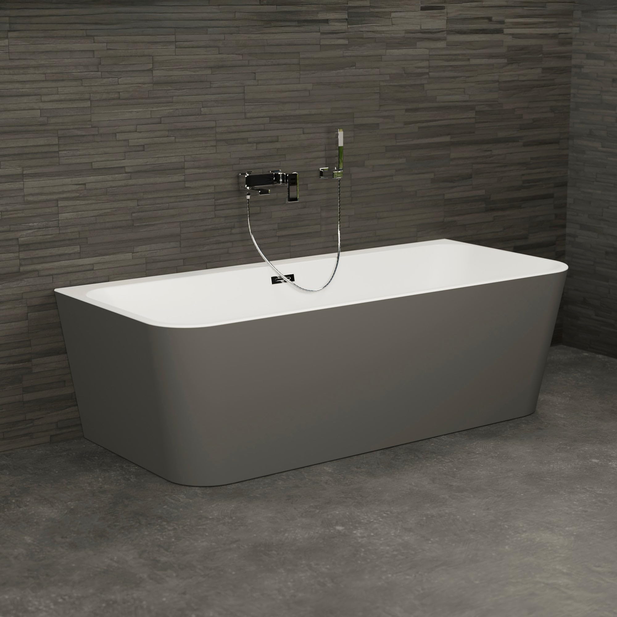 SPALINA Mint 160 Grise - Bañera Semi-exenta Mural L. 160 x l. 75 cm