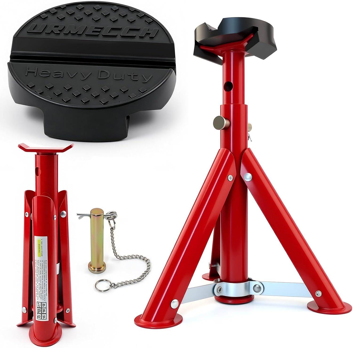 2-TONS Foldable Jack Stands (4,409LBS) with Two Pcs Rubber Pad for Clamp-On Jack Stand;Adjustable Height: 10.9" –14.4"; Fit for Car SUV and Light-Duty Pickup Truck,1 Pair Safety Stand